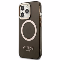 Guess Gold Outline permatomas Magnetinis MagSafe dėklas telefonui iPhone 13 Pro / iPhone 13 - juodas