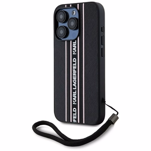 Karl Lagerfeld Saffiano Athleisure Stripes Cord dėklas telefonui iPhone 15 Pro - rožinis