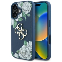 Guess Grained Roses Big 4G logo dėklas telefonui iPhone 16 - mėlynas