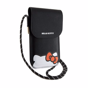 Hello Kitty Hiding Kitty Cord eko odos rankinė telefonui per petį, juoda