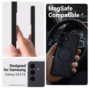 Crong Hybrid Matte Magnetic MagSafe dėklas, skirtas Samsung Galaxy S25 FE, juodas