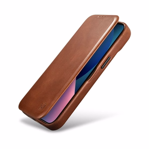 iCarer CE Oil Wax Premium odinis folio dėklas iPhone 14 Plus Magnetinis atverčiamas dėklas su MagSafe Rudas (AKI14220707-BN)