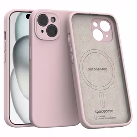 Spacecase Dėklas Silicone Mag iPhone 15 šviesiai rožinis
