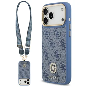 Guess 4G Strass Logo & Big Strap Metal Buttons Magnetinis dėklas telefonui iPhone 17 Pro Max - mėlynas