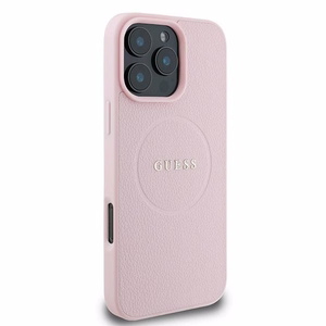 Guess Grūdėtas žiedas Magnetinis dėklas telefonui iPhone 16 Pro - rožinis