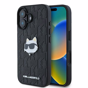 Karl Lagerfeld Monograma Choupette Galva Smeigtukas iPhone 16 Dėklas - Juodas