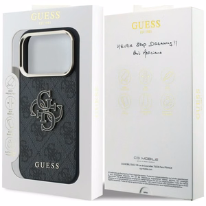 GUESS GUE005482 (PU FW Resin Logo) dėklas, skirtas iPhone 18 Pro Max / 17 Pro Max, spalva – juoda