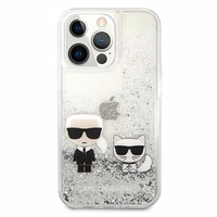 Karl Lagerfeld skystas blizgučiai Karl&Choupette dėklas iPhone 13 Pro / 13 6.1" - sidabrinė
