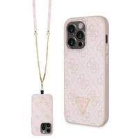 Guess GUHCP14LP4TDSCPP dėklas iPhone 14 Pro - rožinis kryžminis 4G metalinis logotipas