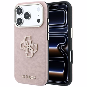 Guess Grained & Big Resin Logo dėklas iPhone 18 Pro / 17 Pro – rožinis
