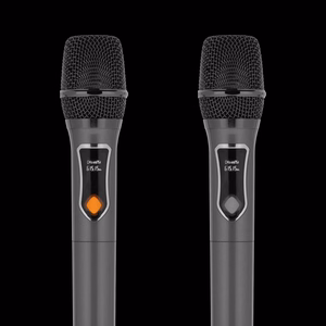 60 W aktyvioji kolonėlė su 2 belaidžiais UHF mikrofonais, SD, Bluetooth, FM, USB ir LED
