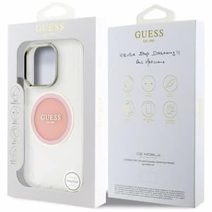 Guess IML Metal Colored Circle Classic Logo Magnetinis dėklas telefonui iPhone 16 Pro - rožinis