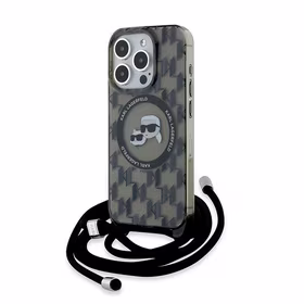 Karl Lagerfeld IML Crossbody Monogram Karl & Choupette Head Magnetinis dėklas iPhone 15 Pro Max - juodas