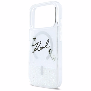 Karl Lagerfeld Liquid Glitter Karl Script Logo MagSafe Dėklas for iPhone 17 Pro - Clear