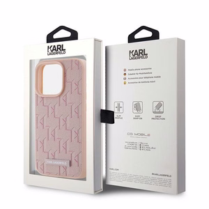 Karl Lagerfeld odinis Monogram Metal Logo dėklas telefonui iPhone 15 Pro - rožinis