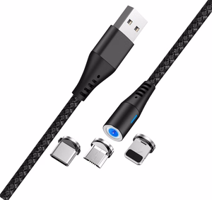 Maxlife MXUC-02 magnetinis kabelis USB - Lightning + USB-C + microUSB 1,0 m 2A juodas nailonas