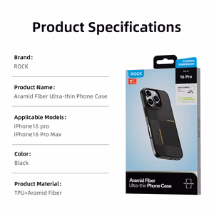 Rock Itin plonas Aramido pluošto Kevlar 600D dėklas Iphone 16 Pro Max juodas
