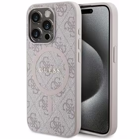 Guess dėklas telefonui iPhone 15 Pro Max 6,7" GUHMP15XG4GFRP rožinis HC MAGSAFE PU 4G RING CLASSIC LOGO