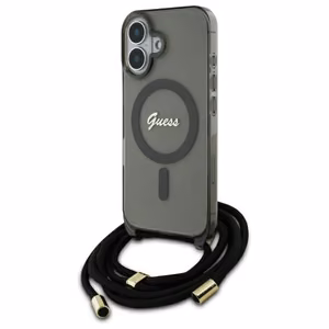 Guess Crossbody Cord Script Magnetinis dėklas iPhone 16 - juodas