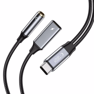 Tech-Protect UltraBoost USB-C (male) PD 60W 6A / mini lizdas 3.5mm (female) - USB-C (female) - juodas