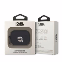 Karl Lagerfeld KLAP2RUNIKK AirPods Pro 2 dėklas juodas/juodas Silikoninis Karl Head 3D