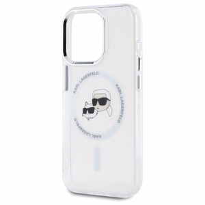 Karl Lagerfeld IML Metalinė Karl&Choupette galva MagSafe dėklas iPhone 15 Pro Max - baltas