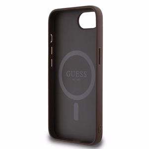 Guess PU 4G Peony dėklas telefonui iPhone 16e su MagSafe - rudas