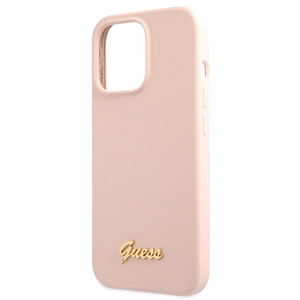 Dėklas Guess GUHCP13XLSLMGLP iPhone 13 Pro Max 6.7" šviesiai rožinė/šviesiai rožinė kietas dėklas Silikoninis Užrašas Auksinis Logotipas
