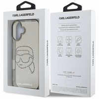 Karl Lagerfeld IML Rhinestones Karl Head dėklas telefonui iPhone 16 Pro juodas