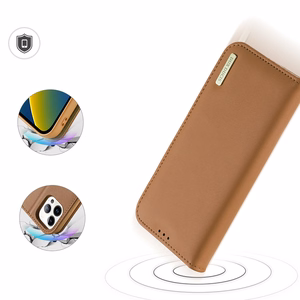 Dux Ducis Hivo odinis atverčiamas dėklas tikros odos piniginė kortelėms ir dokumentams iPhone 14 Pro Max ruda