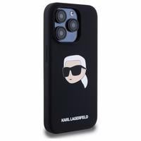 Karl Lagerfeld KLHMP15LSKHPPLK iPhone 15 Pro 6.1" juodas/juodas kietas dėklas Silikoninis Karl galvos spaudinys MagSafe
