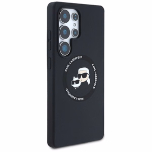 Karl Lagerfeld silikoninis dvigubų galvų ir apskritimo magnetinis Samsung Galaxy S25 Ultra dėklas juodas