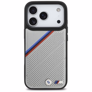 BMW M Tricolor Metal Logo MagSafe dėklas telefonui iPhone 17 Pro - pilkas