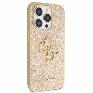 Guess GUHCP14LHG4SGD dėklas telefonui iPhone 14 Pro – auksinis Blizgus Script Big 4G