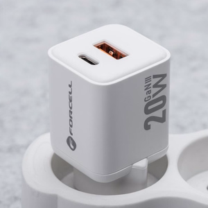 FORCELL F-ENERGY Mini GaN III VT-35A kelioninis įkroviklis su 1 x Type C + 1x USB A lizdais, PD QC4.0 20W baltas
