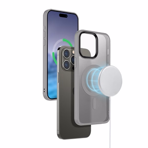 Crong Hybrid Frost MAG Cover dėklas, skirtas iPhone 15 Pro, suderinamas su MagSafe, pilkas