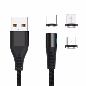 Maxlife MXUC-02 magnetinis kabelis USB - Lightning + USB-C + microUSB 1,0 m 2A juodas nailonas