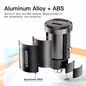 Automobilinis įkroviklis Essager Gyro Mini mėlynas 30W (2xQC3.0)