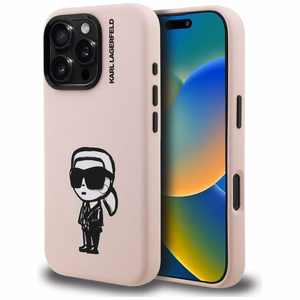 Karl Lagerfeld Silikoninis Karl Sketch MagSafe Dėklas for iPhone 16 Pro - rožinis