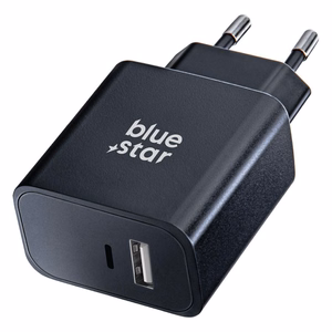 BLUE STAR kelioninis įkroviklis su USB-C + USB-A lizdais PD QC4.0 3A 25W TFB-TC-25WPD juodas