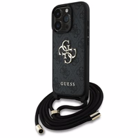 Guess 4G Big Logo Cord Stap dėklas telefonui iPhone 16 Pro - juodas