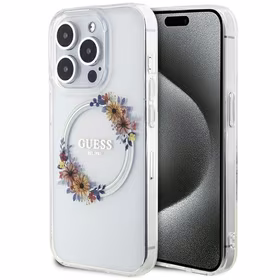 Guess IML Flowers Wreatch MagSafe dėklas telefonui iPhone 15 Pro Max - skaidrus