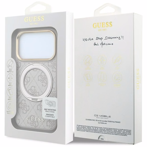 Guess Ring Stand 360 4G Classic Logo MagSafe dėklas, skirtas iPhone 17 Pro Max / 18 Pro Max, rožinis