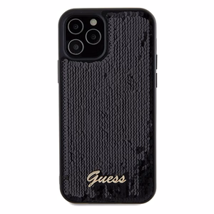 Guess Sequin Script Metal dėklas telefonui iPhone 12/12 Pro - juodas