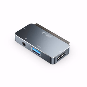 HUB Tech-Protect V6 4in1 USB-C - USB-A 3.0 / USB-C PD100W / HDMI / mini jack 3.5mm - pilkas