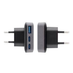 FORCELL F-ENERGY GaN III VT-47 itin plonas kelioninis įkroviklis 2 x Type C + USB A PD QC4.0 4A 65W pilkas