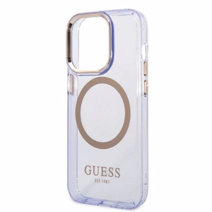 Guess GUHMP14LHTCMU iPhone 14 Pro 6.1" violetinis/violetinis kietas dėklas Gold Outline Translucent MagSafe