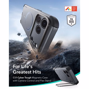 ESR Cyber Tough Kickstand MagSafe dėklas, skirtas iPhone 18 Pro / 17 Pro, pilkas