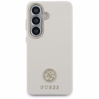 Guess dėklas Rhinestone Round Logo MagSafe skirtas Samsung Galaxy S26 Plus smėlio spalvos
