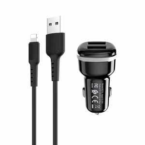 Borofone BZ13 Extreme car charger with 2 USB-A ports, 12 W, with Lightning cable, black